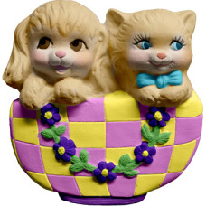 Dog and Cat in Basket Plaque Dog and Cat in Basket Plaque