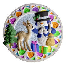 Snowman and Deer by Stained Glass Window Ornament