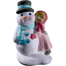 Tiny Girl Hugging Snowman Statue