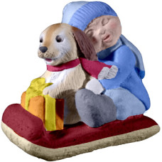 Village Child and Dog on Sled Statue