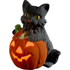 Fluffy Cat on Pumpkin Statue Light up Kit included