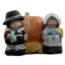 Pilgrims with Pumpkin Statue